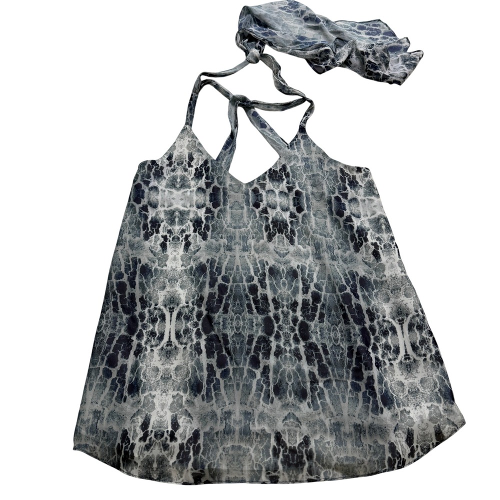 Haute Hippie NWT Snakeskin Halter Camisole‎ Women XS Blue Tie Back Tank Top